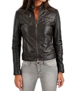 Women&#39;s Genuine Lambskin Real Leather Jacket Slim fit Biker Jacket For W... - $161.21 CAD