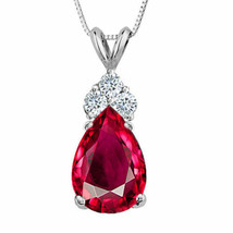 14K Solid White Gold 3.25 Carat 18&quot; Ruby Pear Shape Pendant w/ Chain - £143.45 GBP