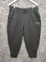 Puma Fleece Lined Sweat Pants Women XL Black Elastic Waist Band Cropped ... - £18.17 GBP