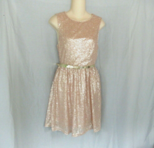 Forever 21 dress fit &amp; flare bling belt Jr S peach scoop neck lined party  New - £12.49 GBP