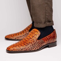 genuine caiman crocodile slip on Shoes Trento Rustic Cognac image 6