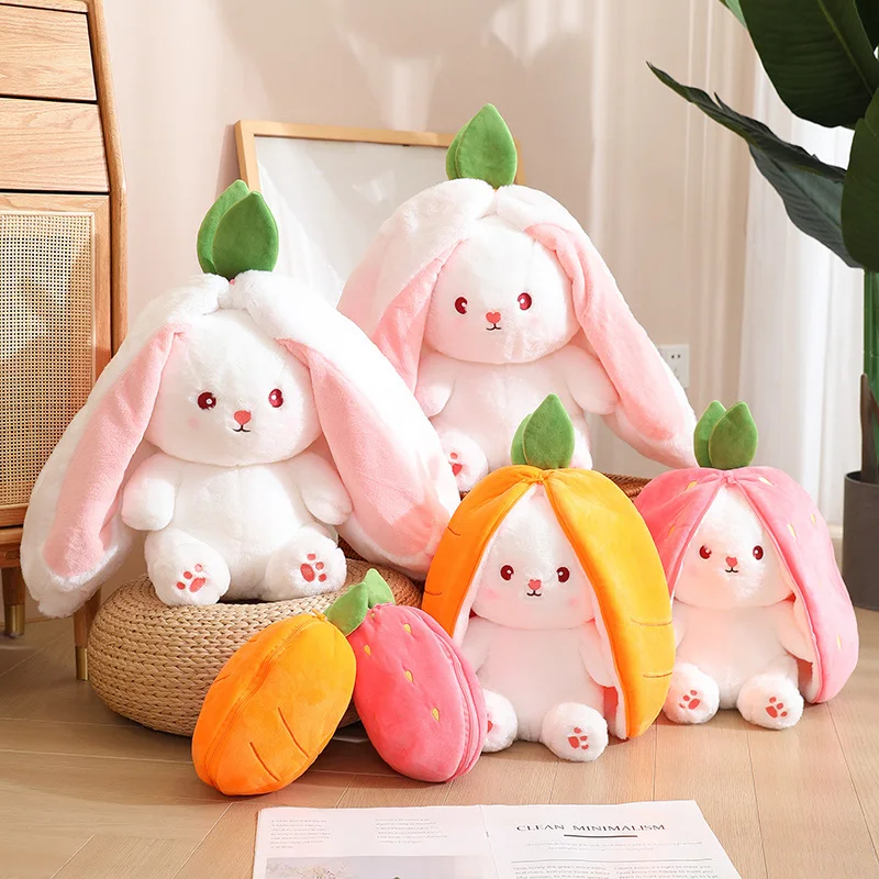 Rabbit Carrot Strawberry Pillow Transform to Bunny Pillow Kids Lover - $14.01