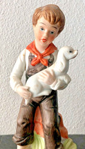 6&quot; Vintage Ceramic Figurine Boy Holding A Dog Unmarked - Norleans or Homco? - £6.23 GBP