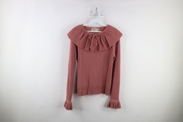 Vintage 70s Streetwear Womens Large Ribbed Knit Ruffled Flared Sleeve Sweater - £37.44 GBP