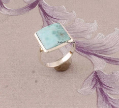 Natural larimar Square gemstone Solid 925 Sterling Silver Dailywear Ring - $10.87+