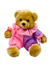 Russ Berrie Bear Clown Plush Pink Purple Satin Outfit 7.5 inch Hard to Find - $28.97