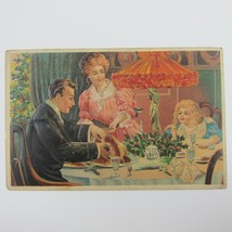 Christmas Postcard Family Meal Table Dad Carve Meat Lady Girl Embossed Antique - £11.73 GBP