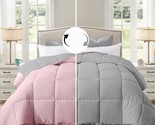 Full Comforter Duvet Insert - All Season Pink/Light Grey Quilted Down Al... - £38.31 GBP