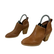 Jeffrey Campbell Rosalee Tan Leather Ankle Booties Stacked Block Heel Size 8.5 - $41.73