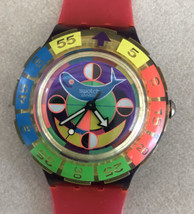 Vintage 90s Swatch Blue Whale Neon Rainbow Multicolor Swiss Wristwatch W... - $199.99