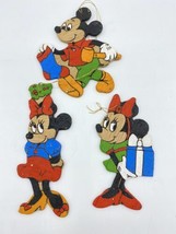 3 Vintage Mickey &amp; Minnie Mouse Wooden Cut Out Folk Art Ornament Hand Pa... - £23.22 GBP