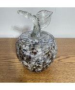 Hand Blown Apple Art Glass Threaded Silver Mottled Beige White  Iridesce... - $21.55