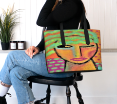 Colorful Abstract Art Faux Leather Oversize Tote Bag Shoulder Bag Handbag Purse - £78.15 GBP