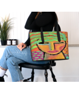 Colorful Abstract Art Faux Leather Oversize Tote Bag Shoulder Bag Handba... - £77.08 GBP