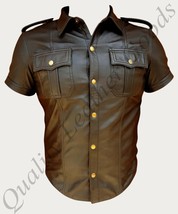 Genuine Brown Leather Leder Military Police Uniform Style Shirt Bluf Costume - £75.96 GBP