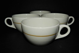 4 Walker China Vitrified 4-51 Coffee Cup Yellow Stripe Restaurant Diner 1970 USA - $32.66