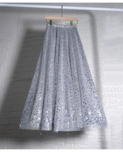 SILVER Sequin Tulle Midi Skirt Outfit Women Custom Plus Size Sparkly Tulle Skirt image 9