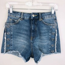 Zara Womens 2 Bohemian Rivet Side Hems High Waist Fringe Jeans Shorts - $25.24