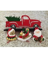 Wood VintageRed Farm Truck Christmas Decoration &amp; Santa Tree Ornaments Lot - $12.99