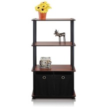 Cherry Black 4 Tier Shelf Storage Bookcase with Bins Media Rack Organizer Toys - £84.13 GBP