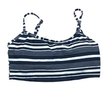 Aerie Bikini Top Scoop Shelf Bra Long Line Striped Navy Blue White L - $14.49
