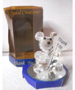Crystal Creations Glass Teddy Bear THANK YOU #CSH-82 Mirror Base 2 1/2&quot; NOS - £7.89 GBP