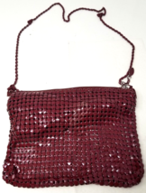 Chain Mail Handbag Cranberry Metal Chain Lattice Look 1980s - £12.04 GBP