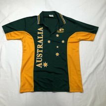 Australia Polo Shirt Mens M Green Yellow Stars Logo Button Neck Collared - £18.67 GBP
