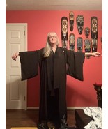 CL-KIM-3) Pre WWII vintage long black off white Kimono L/XL fern leaf de... - €135,41 EUR