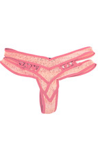 FOR LOVE &amp; LEMONS Womens Thong Cut Out Ribbons Semi-Sheer Pink Size S - £32.14 GBP