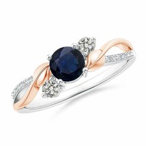 Angara Natural 5mm Blue Sapphire Ring in 14K White &amp; Rose Gold (Ring Size: 6.5) - £530.72 GBP