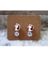 Unicorns Earrings Telephone Style Red White crystals Silver 925 Handmade... - $20.00
