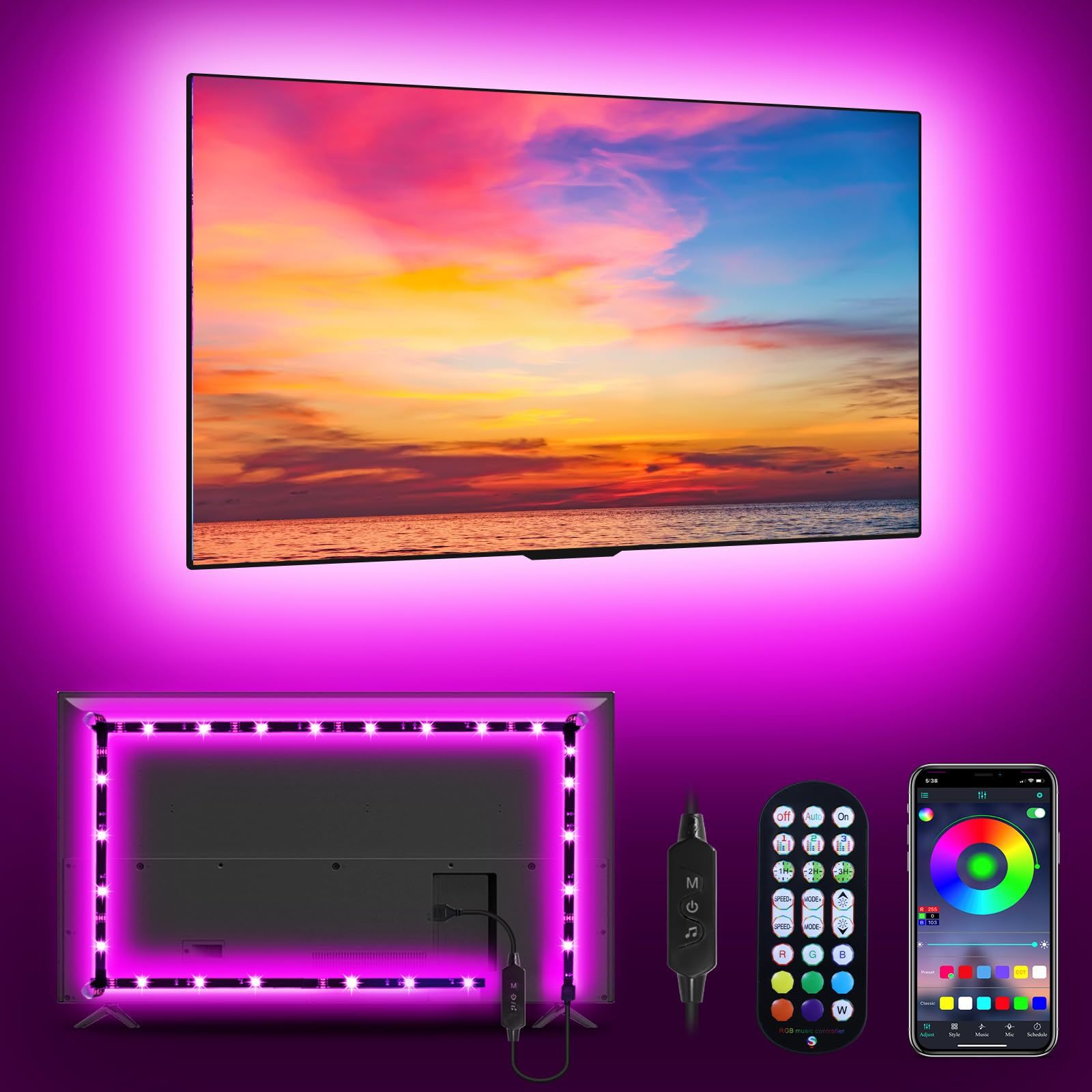 LED Lights for TV Led Backlight, 9.84ft RGB Led Strip Lights USB TV Lights Behin