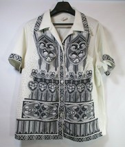 Vtg 70s Lady Caper Mates Button Up Short Sleeve All Around Print Blouse Size 48 - £27.33 GBP