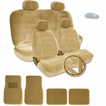 Premium Grade Beige Velour Fabric Car Seat Mats Steering Covers Set For Nissan - £42.55 GBP