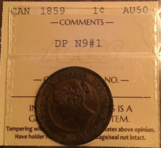 1859 Canada Large 1 cent Victoria Penny - ICCS AU-50 - DP N9 #1 - £577.07 GBP