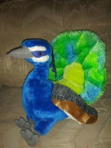 K &amp; M International Peacock Plush 10&quot; Blue Green Bird Beanbag Stuffed An... - £23.22 GBP