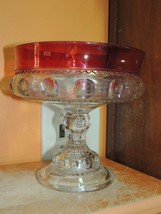 Antique EAPG Compote 7&quot; Kings Crown Bohemian Stain Gold Gilt Bowl Ruby F... - $41.03 CAD