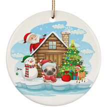 Cute Baby Pug Dog &amp; Santa Ornament Christmas Gift Pine Tree Happy Home Decor - £11.83 GBP