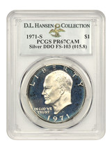 1971-S $1 PCGS Proof 67 DCAM (Silver, DDO, FS-103) ex: D.L. Hansen - £1,058.19 GBP