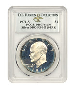 1971-S $1 PCGS Proof 67 DCAM (Silver, DDO, FS-103) ex: D.L. Hansen - $1,324.05