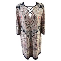 Roz &amp; Ali Dress Blue Coral Paisley Print NEW Keyhole Cutout Stretch Lined 10 - £29.37 GBP