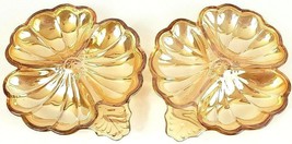 Carnival Amber Glass 3 Leaf Clover Candy Plates Set Of 2 Vintage - £12.48 GBP