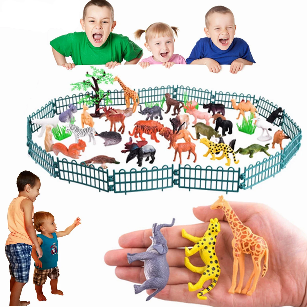 Play 53pcs/set Mini Animal World Zoo Model Figure Action Toy Set Cartoon Simulat - £37.56 GBP