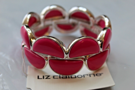 Liz Claiborne Silver Tone Stretch Bracelet Half Moons Hot Pink Color New - £12.98 GBP