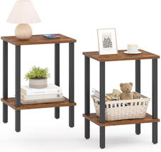 End Table, Set of 2, Side Table, Nightstand, 2-Tier Storage Shelf, Sofa ... - $46.38