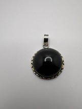 Vintage Silver And Brass Onyx Large Necklace Pendant 4cm - $14.85