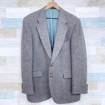 Harris Tweed Vintage Wool Sport Coat Gray Herringbone Half Lined Mens 43R - £117.25 GBP