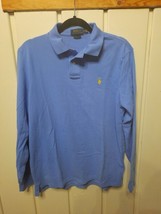 Polo Ralph Lauren Classic Fit Long Sleeve Polo Shirt Mesh Blue Cotton Men's M - £23.74 GBP