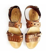 Tod&#39;s Brown Flat Forature Leather Sandals Size 38 IT in Excellent condition - $102.57 CAD